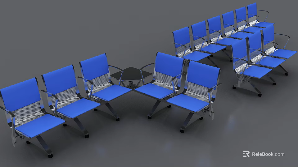 Modern Blue Public Chairs With Metal Frame Arranged In Indoor Space 3d model 