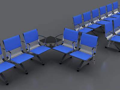 Modern Blue Public Chairs With Metal Frame Arranged In Indoor Space 3d model