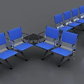Modern Blue Public Chairs With Metal Frame Arranged In Indoor Space