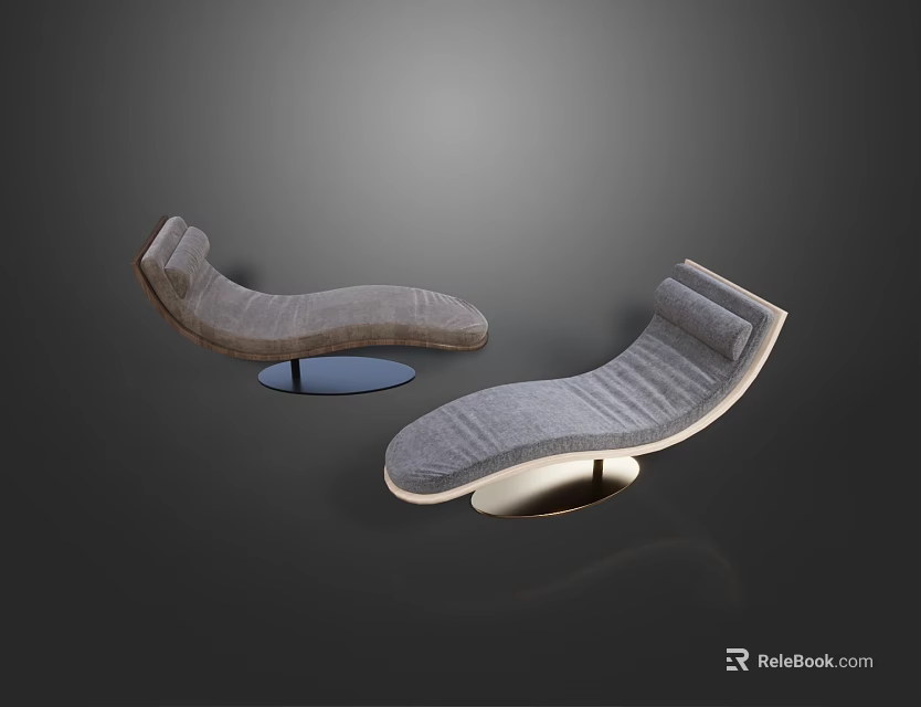 Modern Lounge Chair With Curved Gray Fabric And Stylish Metal Base For Contemporary Interior 3d model 