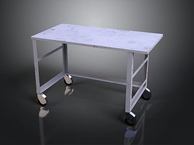 Sturdy Metal Frame Utility Table With Marble Top Lower Shelf And Rolling Wheels 3d model