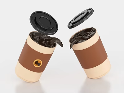 Beige And Brown Coffee Cups Featuring Open Lids And Spilled Liquid 3d model