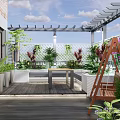 Cozy Roof Garden Design With Wooden Deck Pergola Swing Chair And Lush Green Plants
