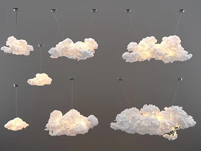 Stylish White Cloud Shaped Pendant Lights Hanging With Various Sizes For Home Interior Decor 3d model