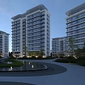 Modern High Rise Residential Building With Greenery Water Feature And Walkway