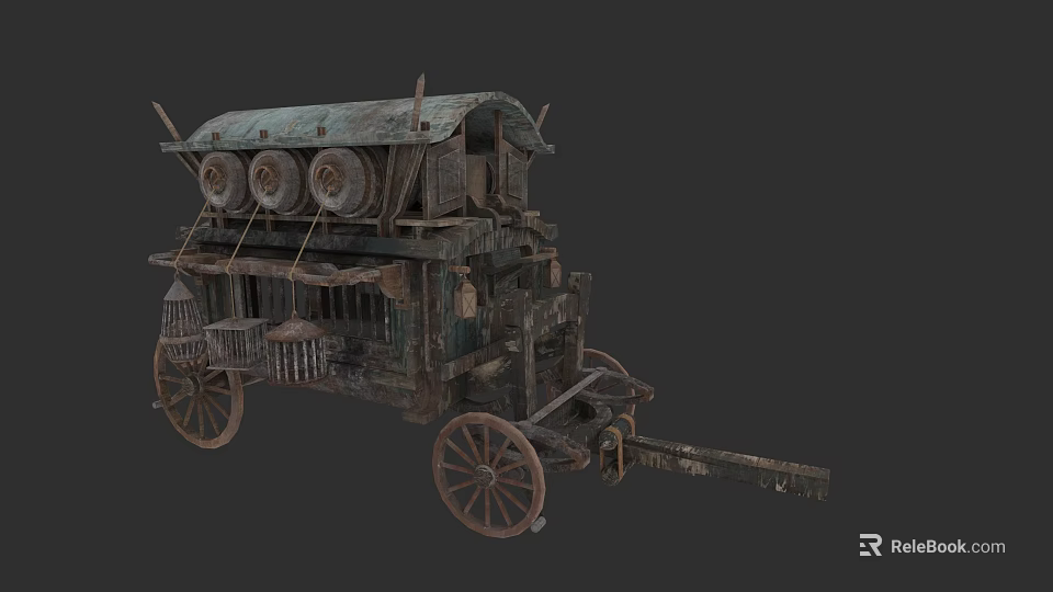 Vintage Car With Worn Wooden Structure Classic Wheels And Canopy Top 3d model 