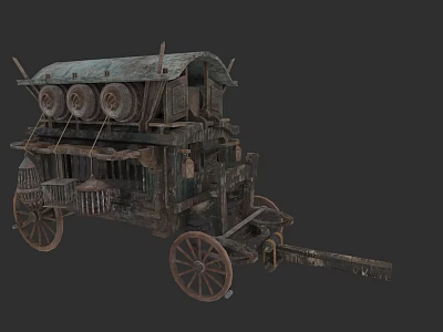 Vintage Car With Worn Wooden Structure Classic Wheels And Canopy Top 3d model