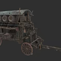 Vintage Car With Worn Wooden Structure Classic Wheels And Canopy Top