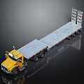 Yellow Heavy Duty Flatbed Truck With Long Loading Platform And Multiple Wheels 3d model