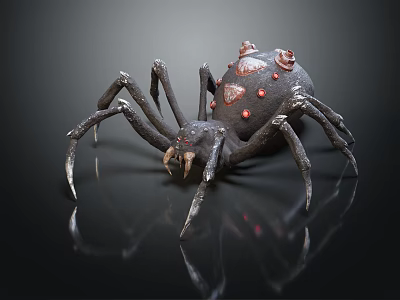 Mythical Character Giant Spider Creature With Black Exoskeleton Red Spots Sharp Legs Fierce Appearance 3d model