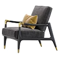 Modern Single Sofa With Light Gray Upholstery Black Frame Gold Accents And Green Cushion