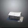 Fabric Covered Stacked Structure With Blue Base Cloth And White Top Fabric With Fringe Edges