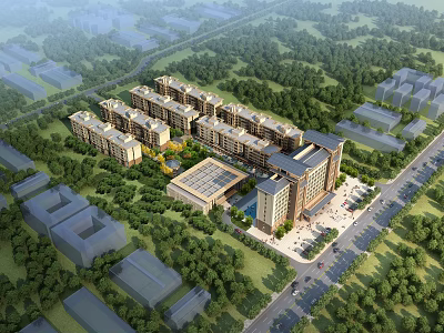 New Chinese Style Aerial View Multi-storey Residential Villa Office Building 3d model