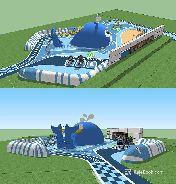 Inflatable Whale Shaped Kids Play Area With Slide And Pool For Fun Outdoor Activities 3d model 