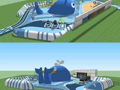 Inflatable Whale Shaped Kids Play Area With Slide And Pool For Fun Outdoor Activities 3d model