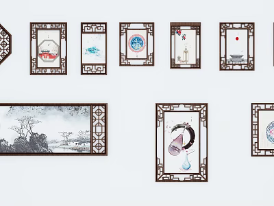Chinese Style Photo Frames With Traditional Patterns Various Shapes And Decorative Borders 3d model