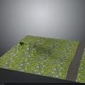Green Square Surface With Grass Pattern White Flowers And Gray Stripe
