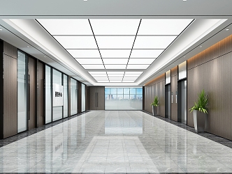 Modern elevator hall company office aisle elevator glass partition walkway 3d model