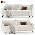 Stylish Beige Two Seater Sofa With Gray Brown Beige Pillows And Gray Blanket