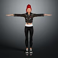 Red Haired Character In Black Leather Jacket Black Leggings White Shoes Arms Outstretched