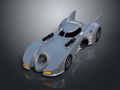 Futuristic Silver Car With Bat Like Wings Sleek Body Circular Headlights And Unique Wheels 3d model