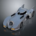 Futuristic Silver Car With Bat Like Wings Sleek Body Circular Headlights And Unique Wheels