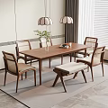Quiet ancient style dining table and chair chandelier 3d model