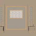 Elegant Bed Background Wall With Golden Frame Decorative Painting Tufted Panels And Bedside Table Lamps