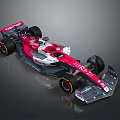 Red and White Formula 1 Race Car With Aerodynamic Body Haas Racing Tires Streamlined Design And Sleek Racing Features