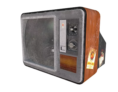 Vintage Television With Wooden Frame Old Screen Knobs And Retro Sticker Design 3d model