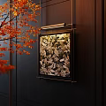 Intricate Botanical Painting With Plant Patterns On Dark Wall And Red Maple Leaves