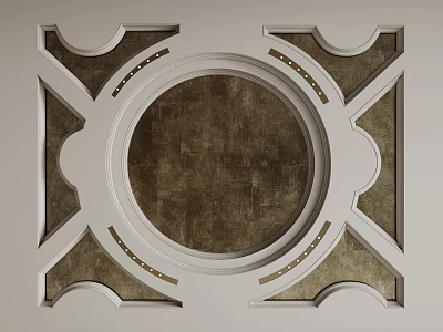 Ornate Ceiling Design With Circular Textured Center White Decorative Frames And Geometric Patterns 3d model