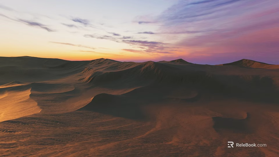 Beautiful Desert Landscape At Sunset With Rolling Sand Dunes And Colorful Sky 3d model 