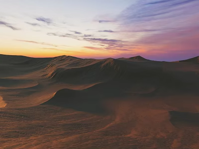 Beautiful Desert Landscape At Sunset With Rolling Sand Dunes And Colorful Sky 3d model