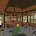 Traditional Pavilion With Trees And People Near Sea View Open Space