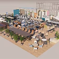 Modern Café Interior Layout With Seating Areas Tables Bar And Green Plants