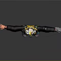 Motorcycle Rider Character In Yellow Helmet Vest Black Jacket And Gray Pants With Arms Outstretched