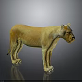 Lifelike Golden Yellow Standing Lion Statue With Realistic Details On Dark Background