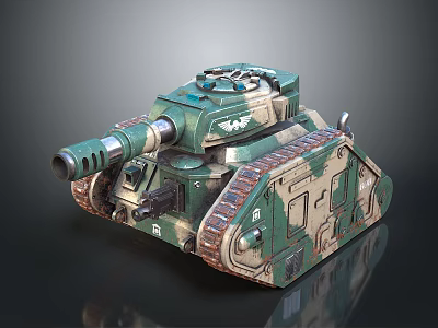 Military Tank with Green Brown Camouflage Paint Long Cannon Barrel and Metallic Tracks 3d model