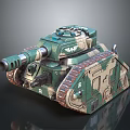 Military Tank with Green Brown Camouflage Paint Long Cannon Barrel and Metallic Tracks