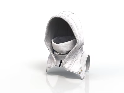Futuristic Style Hooded Poncho Costume Hooded Poncho Mask Clothing White Clothing Metal Button Black Zipper Character Clothing Digital Goods 3d model