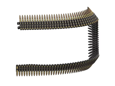Military Weapon Ammunition Belt With Brass And Steel Bullets Arranged In Chain Formation 3d model
