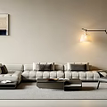 Modern Sofa Set With Gray Cushions Floor Lamp Coffee Table And Decorative Painting