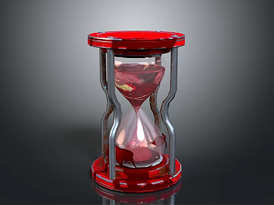 Red Framed Hourglass With Transparent Glass And Red Sand Metal Stand 3d model