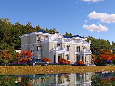 Rural houses single-family villas waterfront 3d model