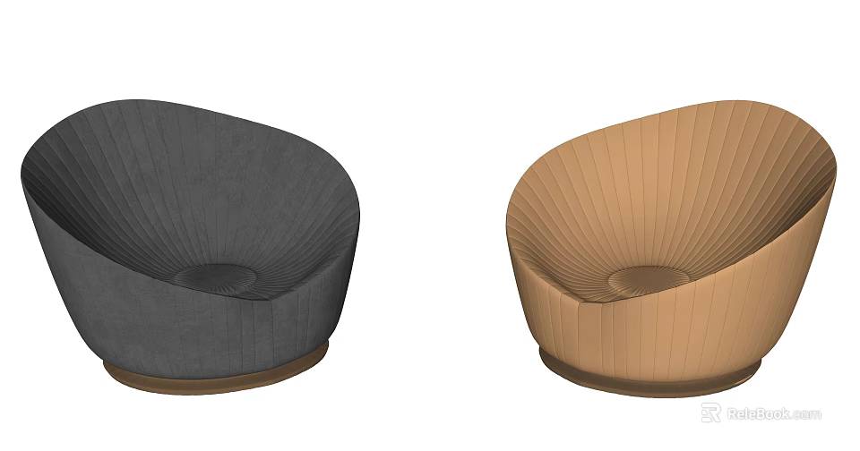 Two Modern Leisure Chairs in Gray and Beige with Curved Striped Texture Design 3d model 