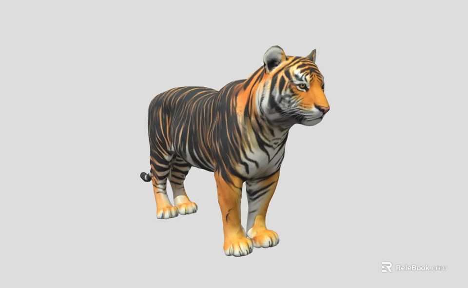 Realistic 3D Tiger Model With Orange Black Stripes And Alert Stance 3d model 