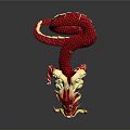 Red Dragon Ornament With Golden Decorations And Coiled Body In Traditional Chinese Style