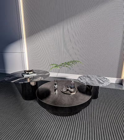 Modern Marble Coffee Table With Black Base Green Plant And Decorative Accents 3d model