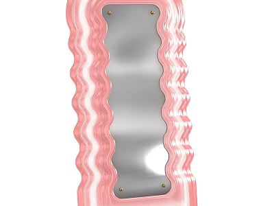 Pink Decorative Wall Mirror With Wavy Frame And Metal Accents 3d model